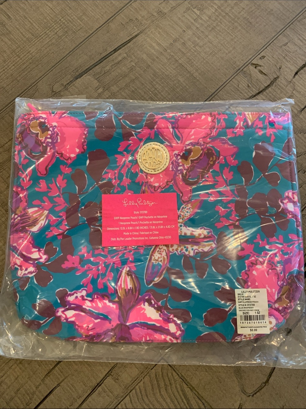 Lilly Pulitzer Teal & Hot Pink Floral Cosmetic Pouch